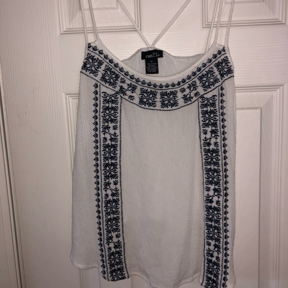 White and Blue Boho summer top